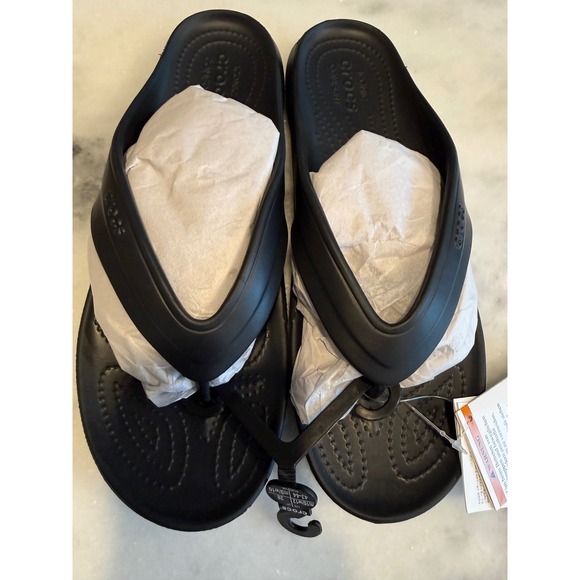 CROCS Other - Crocs Coast Flip Black Sandals Mens 10 Womens 12 Thong Comfort 206477-001 NEW